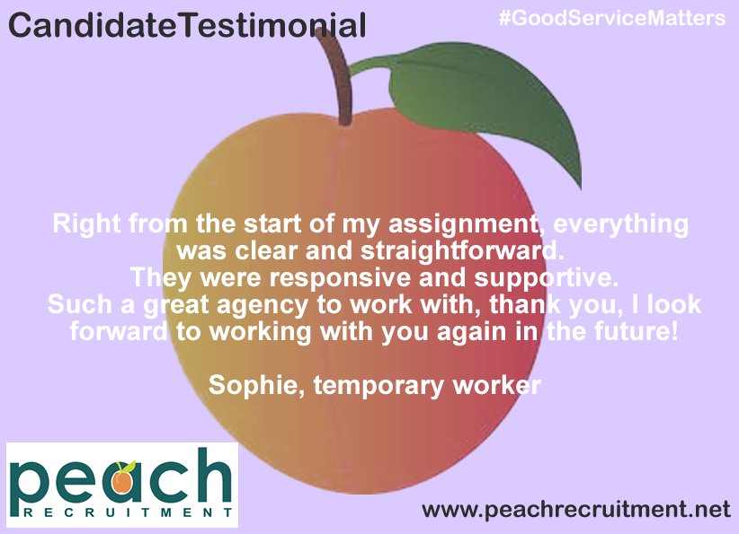 PeachLLP's tweet photo. Candidate testimonial - thanks Sophie! #GoodServiceMatters https://t.co/zBro9NcB7R