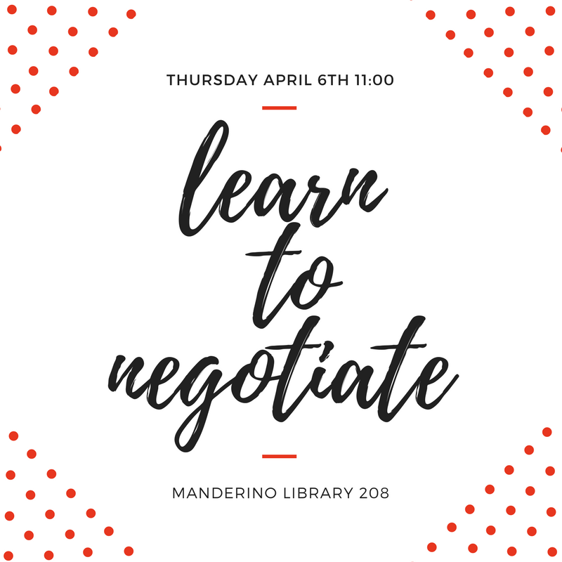 Come learn about the importance of negotiation today at 11 in <a href="/ManderinoLib/">Manderino Library</a>  room 208!