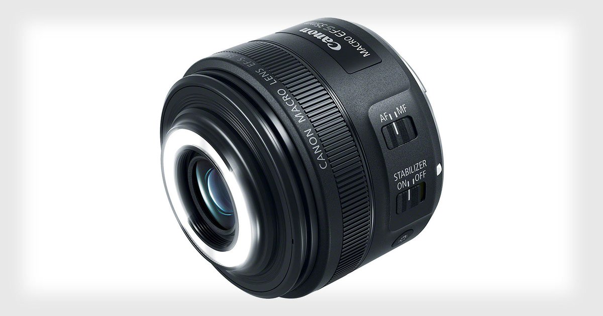 petapixel's tweet photo. Canon unveils the EF-S 35mm f/2.8 Macro IS STM Lens with built-in LEDs: https://t.co/ookCiUKrHO https://t.co/PABkWvqalL