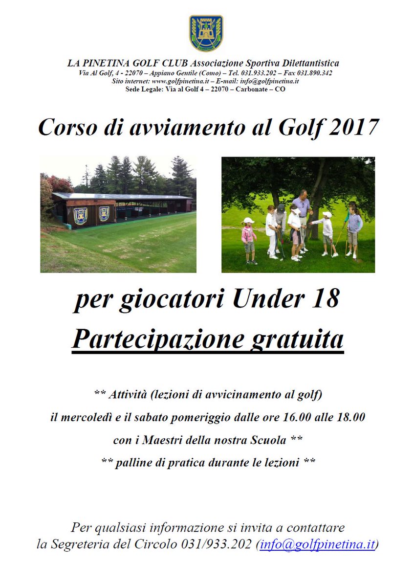 GolfPinetina's tweet photo. Hai meno di 18 anni?...vuoi provare l'emozione di giocare a golf?..La Pinetina Golf Club vi offre la possibilità di provare  gratuitamente.. https://t.co/GLr1HBRbLw