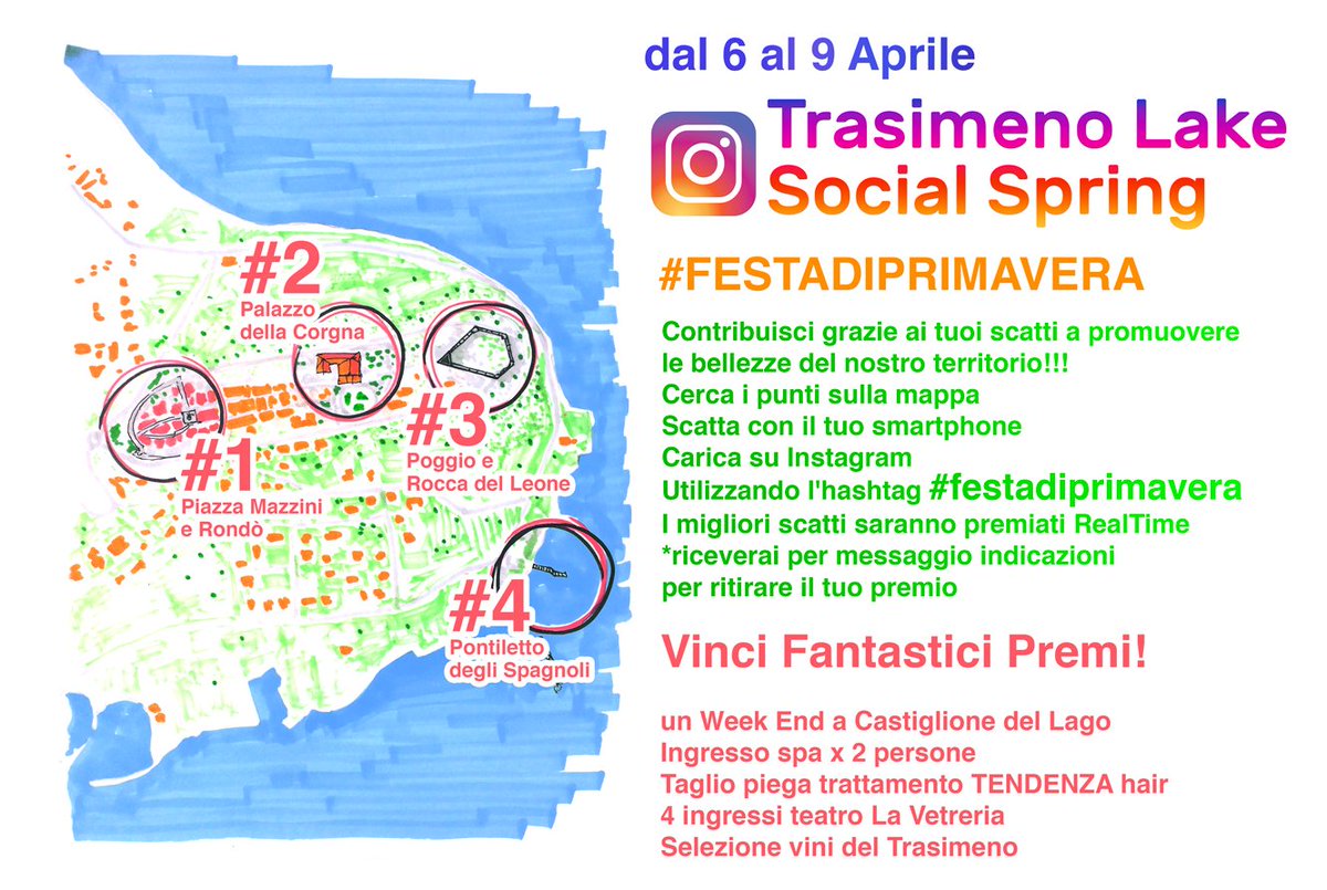 a Castiglione del Lago non perderti Trasimeno Social Spring, partecipa su instagram con l'hashtag #festadiprimavera e vinci fantastici premi