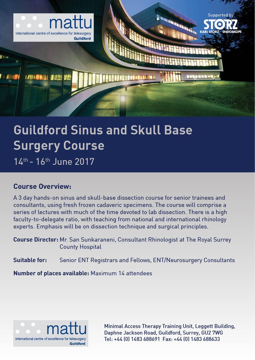We're delighted to support this Sinus and Skull Base Surgery Course. Book your place now here ow.ly/OOmt304BqLd