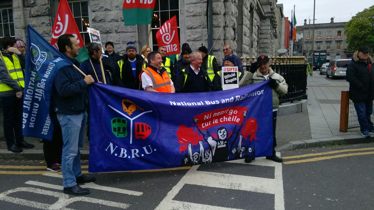 DermotLeary's tweet photo. Bus Eireann Galway Staff on the March. City of the Tribes Standing Strong Together. https://t.co/qGy9nsGNwT