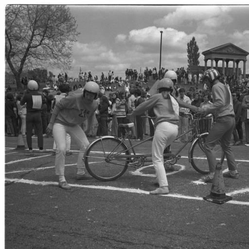indianastate's tweet photo. #TBT to 1970 as students compete in the Tandem Bike Race during Spring Week (Martin's Photo Shop). Who's racing this weekend!? 🚴 #Stateis150 https://t.co/FCuSnQ4Uak