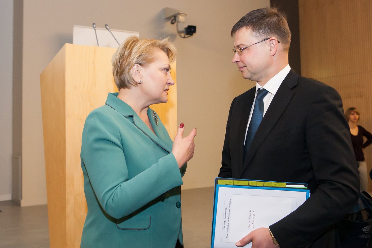Budbergyte's tweet photo. Meeting @EU_Commission vice-president @VDombrovskis during his visit in Lithuania. https://t.co/8NO8tpIjBf