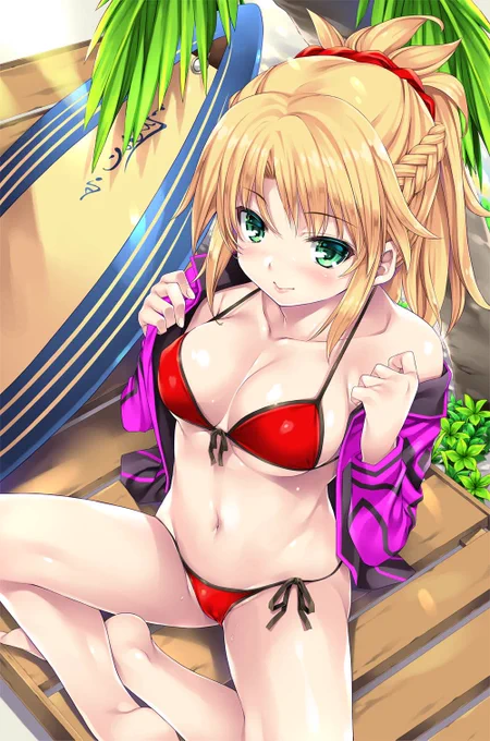COMIC1頒布予定のFGOモードレッドちゃん(水着)タペストリー仕上がりました～ BOOTHでも受注いたしておりますので、宜しくお願いしますm(_ _)m  会場では特典漫画付くと思います! 
