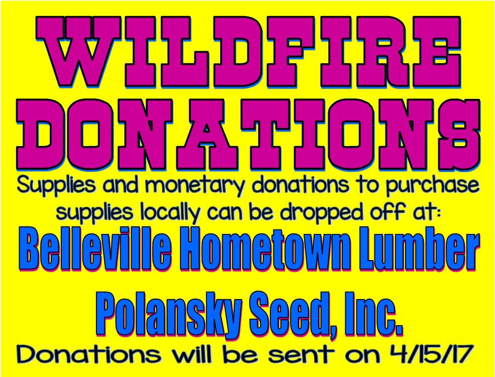 Locally donate to wildfire relief at @polanskyseedinc and Belleville Hometown Lumber. See our Facebook page for more details!#Polanskystrong