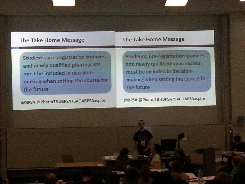 PharmaSUM's tweet photo. @PharmTB standing ovation finish "We are the future of the profession and our voice should be heard" @BPSA #BPSA75AC https://t.co/hXMWfzlXZR