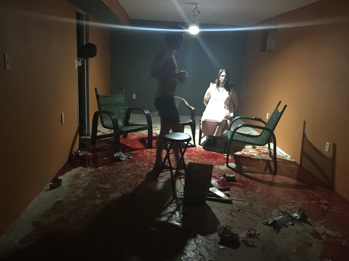 _HardlyRomantic's tweet photo. #behindthescenes Sage Buchalter and Alex Miskin rehearse for the #finalsequence
#horror #indiefilm #blood #gore https://t.co/tMNV6PxGvl
