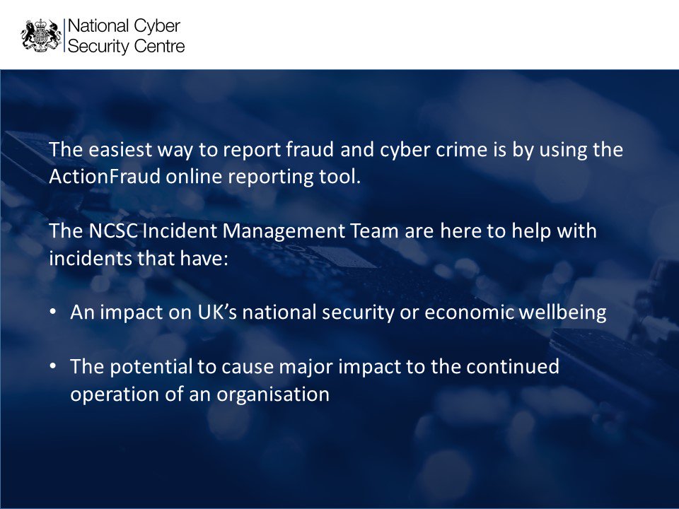 NCSC's tweet image. What should you do if your organisation is a victim of a cyber security incident? bit.ly/2fYf9zS