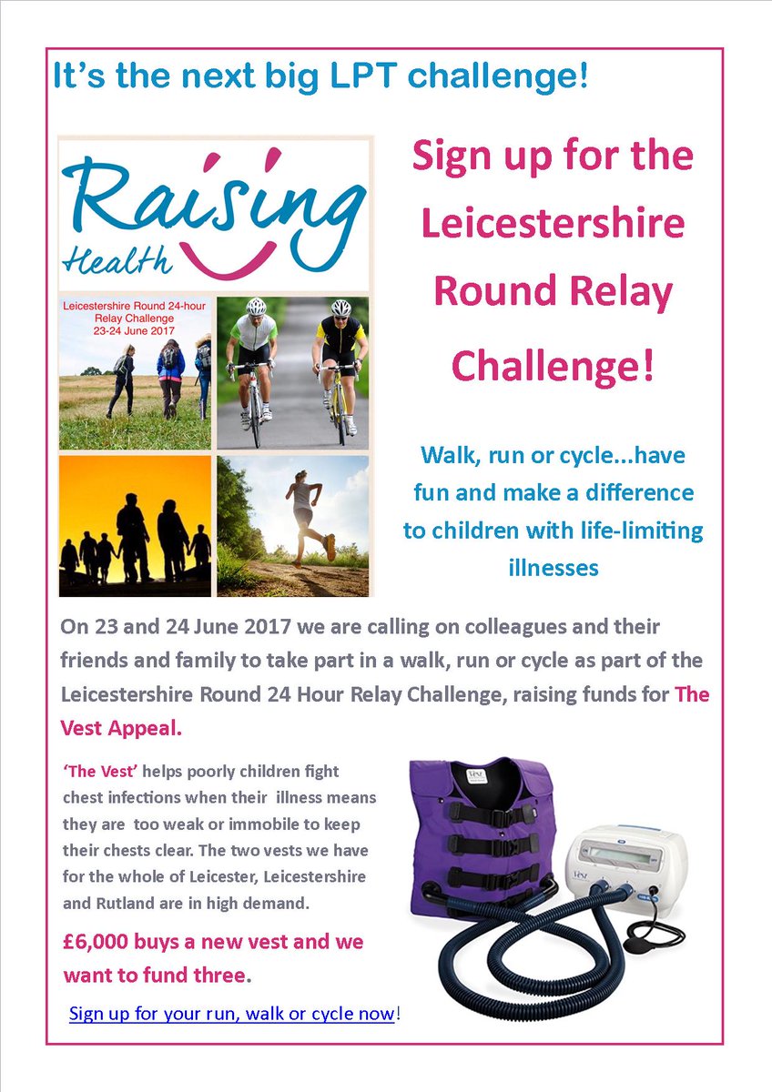 Looking for a team challenge or just to get fit? Join our Leicestershire Round relay challenge. Walk, run, cycle! bit.ly/2oERF9F
