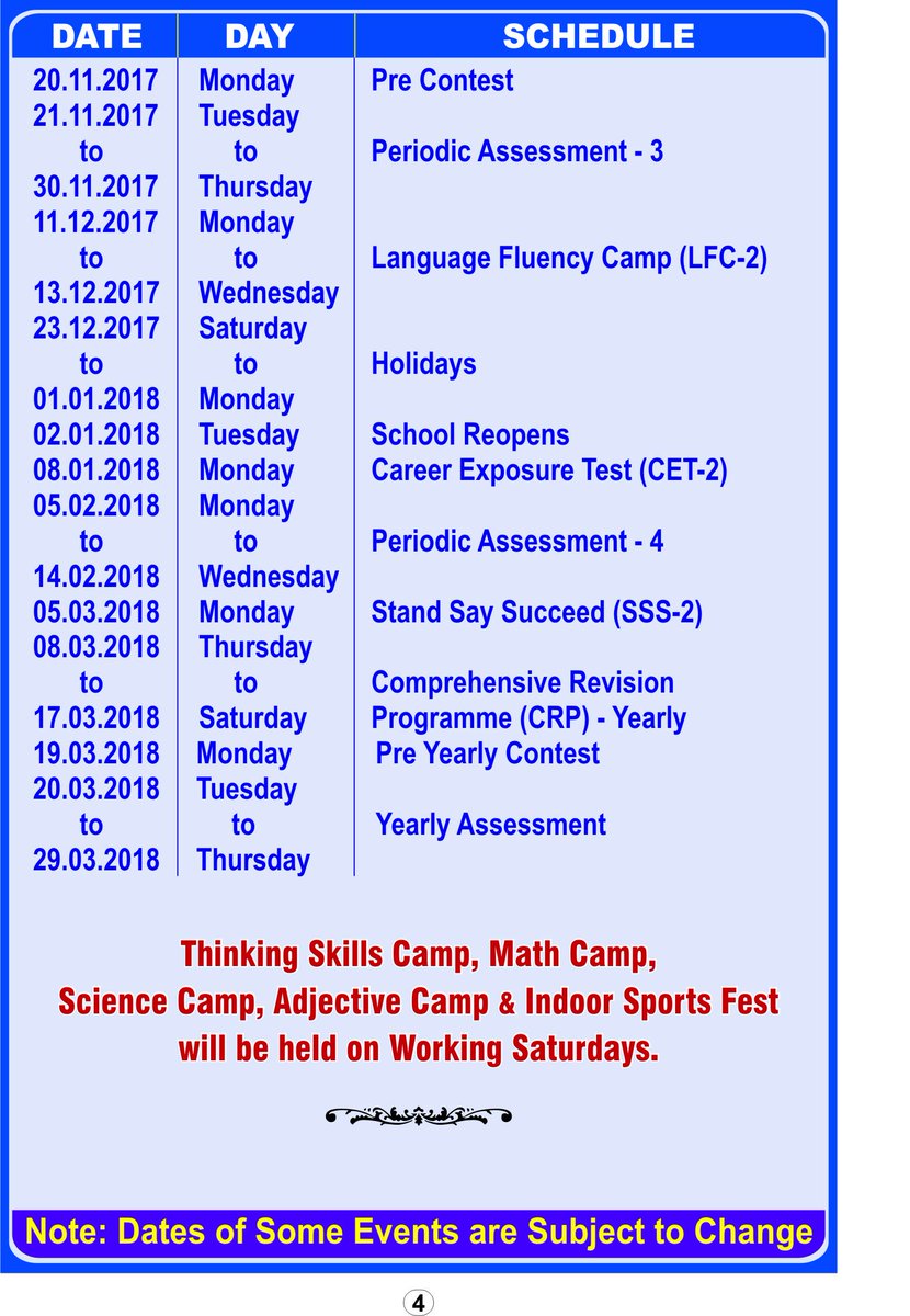 EverwinAlert's tweet image. Everwin Vidhyashram: Academic Calendar for Classes III and IV