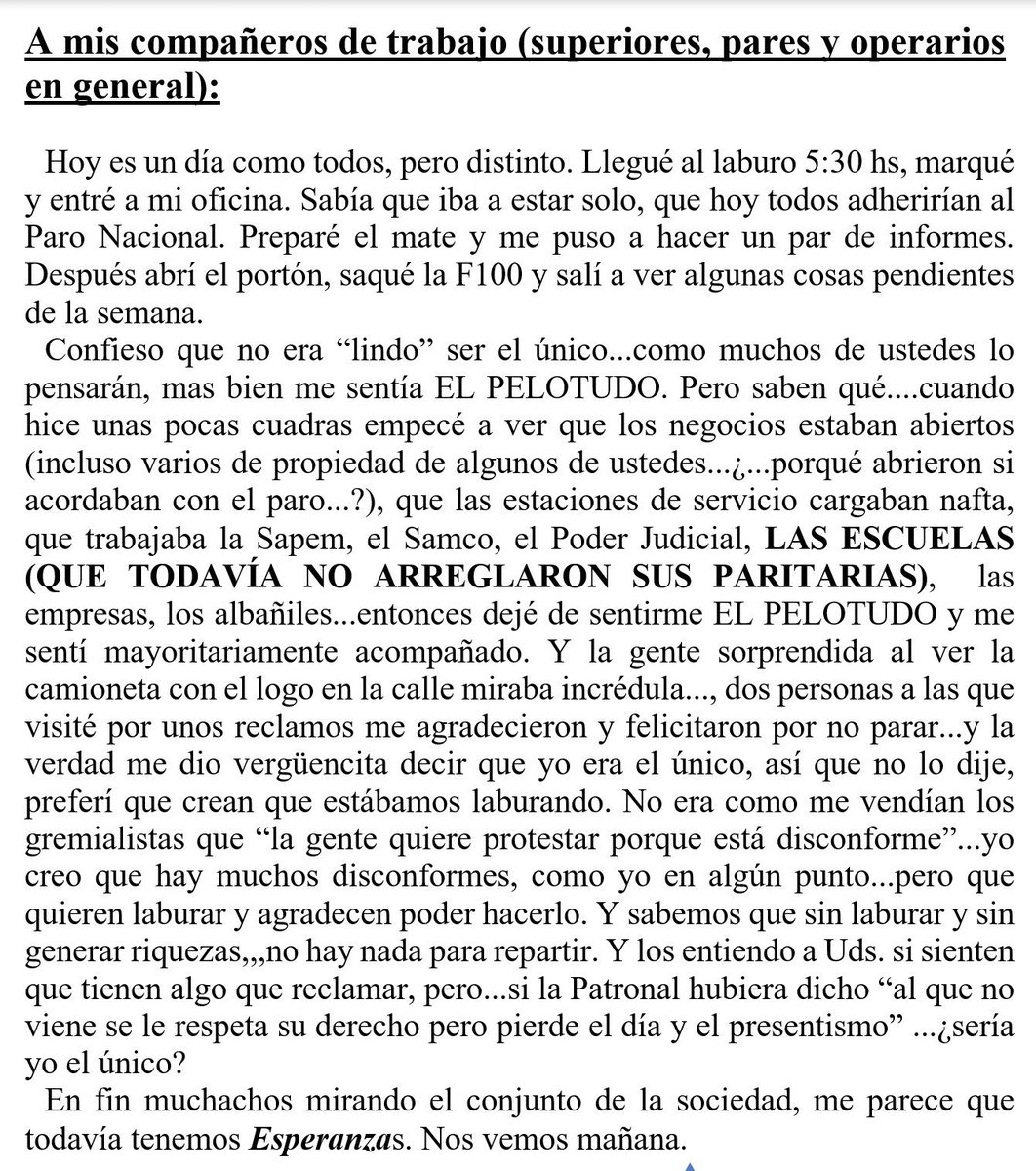 EzeMatiller's tweet photo. Carta de un Jefe a sus compañeros, Esperanza, Sta Fe. @todonoticias @Cadena3Com @AmericaTV @animalesoficial https://t.co/McVq2zJW2r