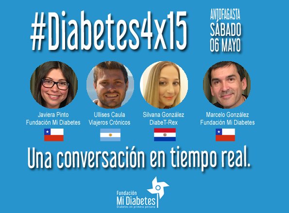 MarceloGonzalez's tweet photo. Si no nos conocen aquí estamos @JaviPintoM de @MiDiabetes @UCaula de @ViajCronicos y Silvana de @DiabeTRex  #diabetes4x15 
Pronto + info. https://t.co/XiwyUS3zW8
