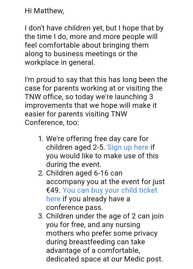 This is really cool. Great that <a href="/TheNextWeb/">TNW</a> is thinking about how to make its conference accessible to parents.