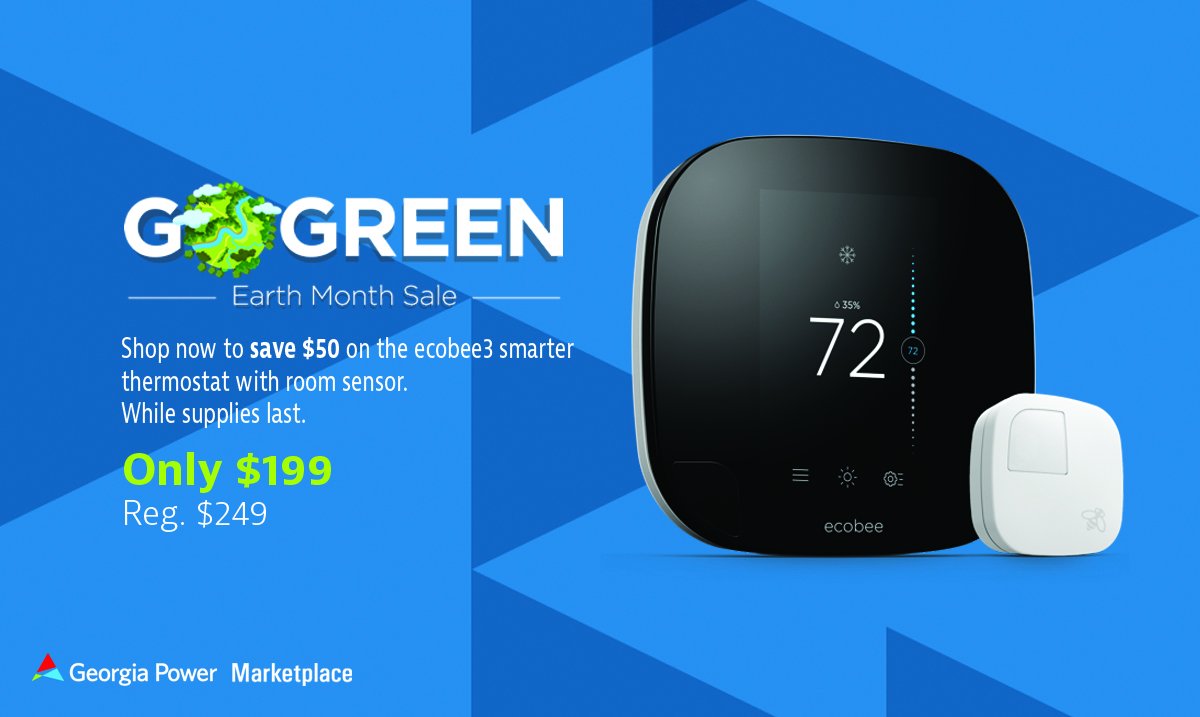 GeorgiaPower's tweet photo. BIG savings for a better earth. Act now and save $50 on the @ecobee smarter thermostat #gogreen #ecobee3 https://t.co/AmM21W53pC https://t.co/JHiMx8wtRp