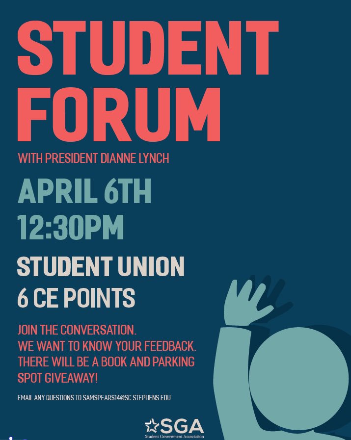 StephensSGA's tweet image. Student forum is TODAY at 12:30 with President Dianne Lynch!! 6 CE Points, there will be giveaways! See you there!!