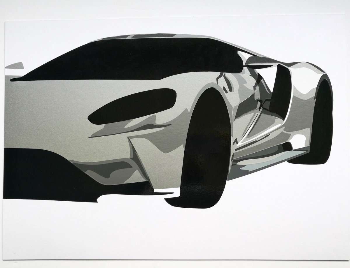 JClarkArtist's tweet photo. #WIP on the next #Fordimages piece. Hand cut vinyl rendition of the mighty @Ford GT. @FordPerformance @fordgtforum https://t.co/IzFbt4Qwcc