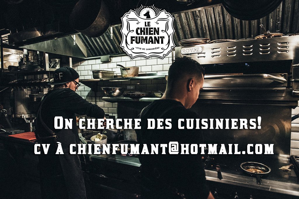 Cherche cuisiniers! | We're looking for cooks! | CV/RESUME  at chienfumant@hotmail.com @ZeMorissette <a href="/Zeste_tv/">Zeste</a>  @FoodNetworkCA