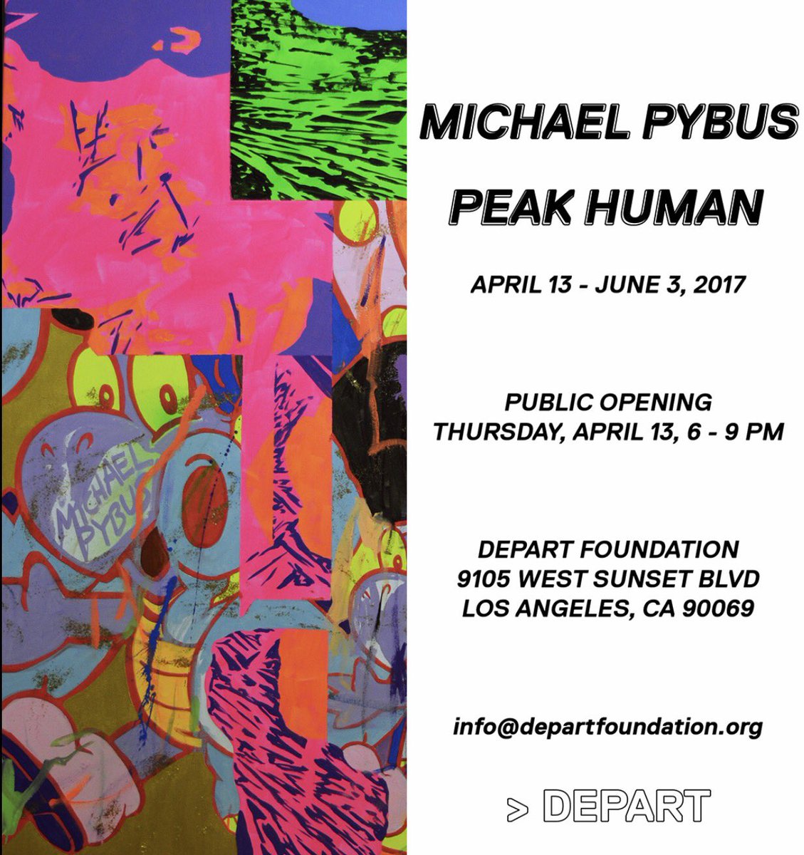 DepartFound's tweet photo. #departfoundation presents #michaelpybus #peakhuman! Public opening April 13th! #allwelcome https://t.co/AKgfYxvDp8