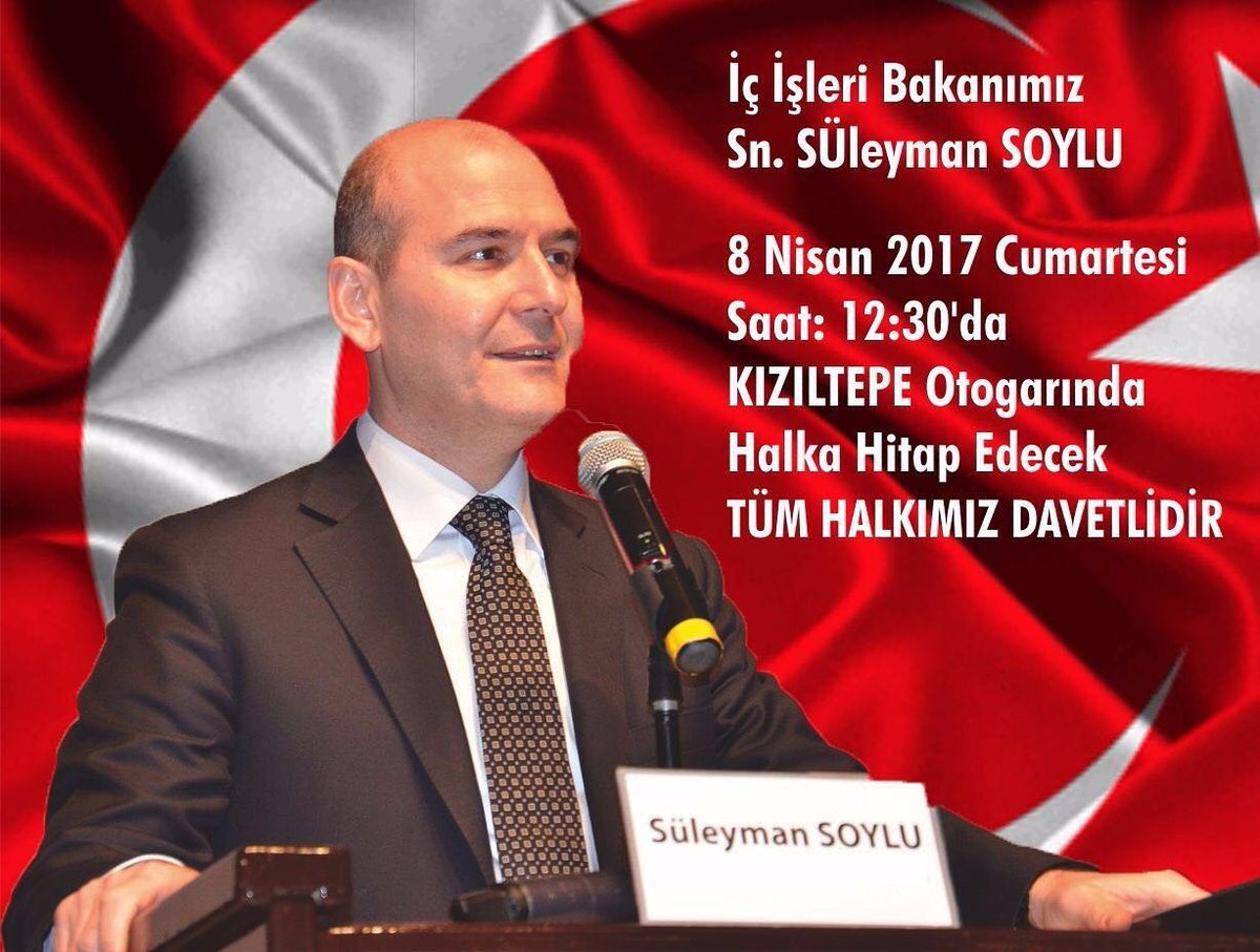 davaasigigenc's tweet photo. İç İşleri Bakanımız Sn.Süleyman SOYLU 8 Nisan Cumartesi Saat 12.30da Halka Hitap Edecektir Tüm Halkımız Davetlidir #SuleymanSoyluKiziltepede https://t.co/3sQMFaq3SR