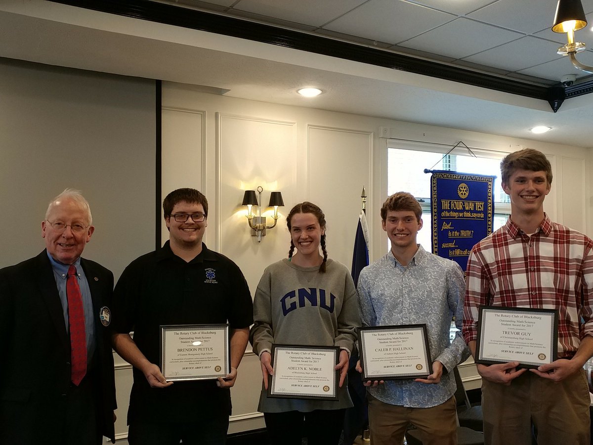 rotaryblacksbrg's tweet photo. Congrats to our STEM scholarship winners. Brendon, Trevor, Adelyn &amp; Caleb! @EMHSMustangs @CHSBlueDemons  @BburgHSBruins @AuburnHSEagles https://t.co/NiqIwr6xGu