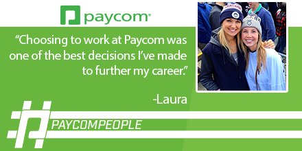 paycomcareers's tweet photo. Laura, sales representative, believes working at @Paycom is one of her best decisions. #PaycomPeople https://t.co/T7SOjdf5aL