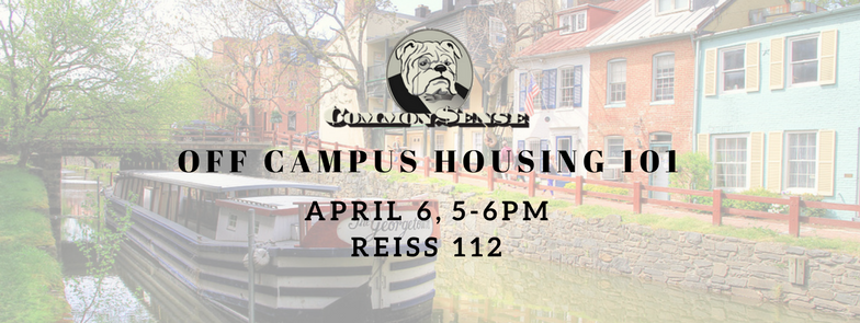 GeorgetownOSFS's tweet photo. @GUcommonsense is hosting an event to guide you through the off campus housing process. Stop on by today at 5 PM in Reiss 112! https://t.co/nJP8Sqq8kH