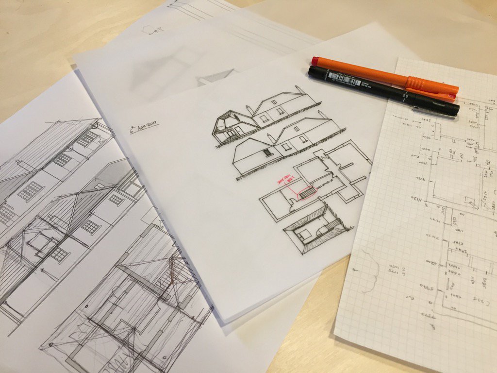 BlackhouseArc's tweet photo. Survey measured yesterday morning, drawn up yesterday afternoon and sketching concepts today! #thisisthefunbit https://t.co/JQXl8VJbsw