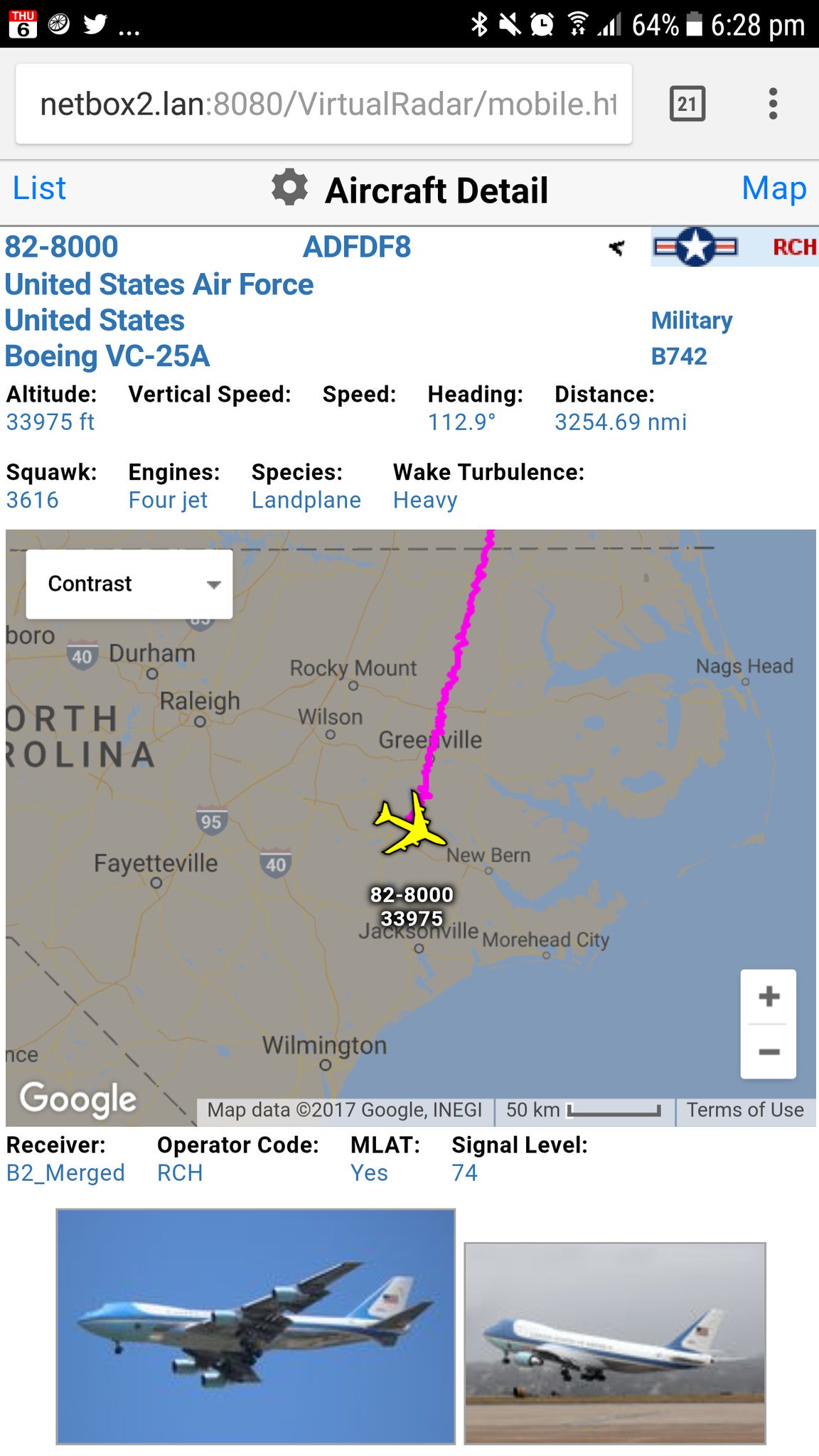CivMilAir on X AirForceOne tracking over North Carolina US Air Force VC 25A 82 8000 AF1 POTUS https t wJZHuqIvhP X