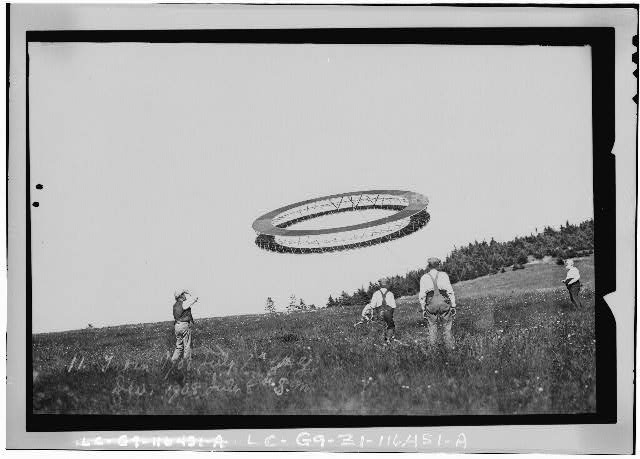 Alexander Graham Bell &amp; his assistants observing the progress of one of his tetrahedral #kites.  -www.loc.gov/pictures/item/00650258/