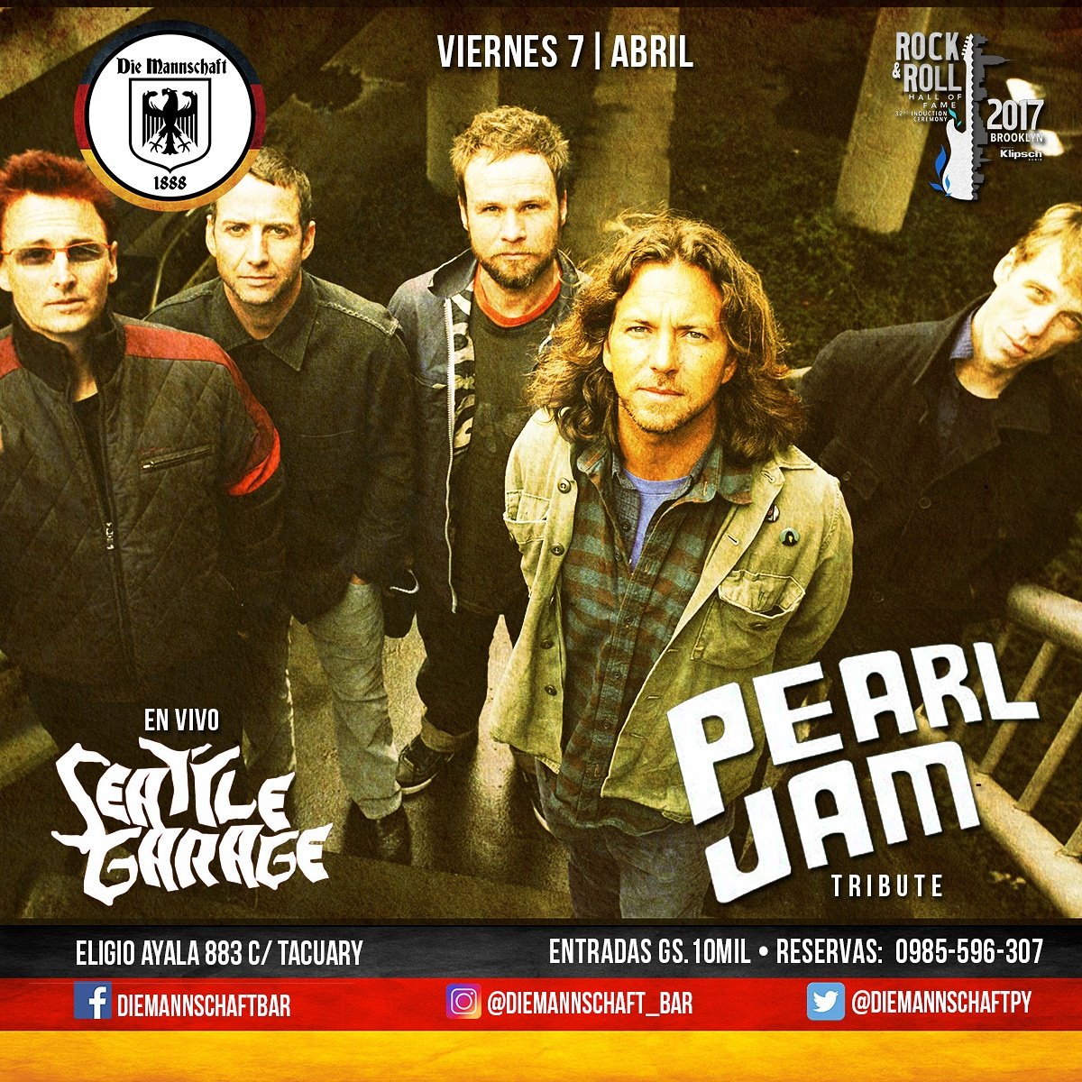 rockenpy's tweet photo. Mañana Viernes 7 se festeja la inducción de @pearljam al Rock n' Roll Hall of Fame en @diemannschaftpy con #SeattleGarage en vivo! https://t.co/UDf1vfyjR3