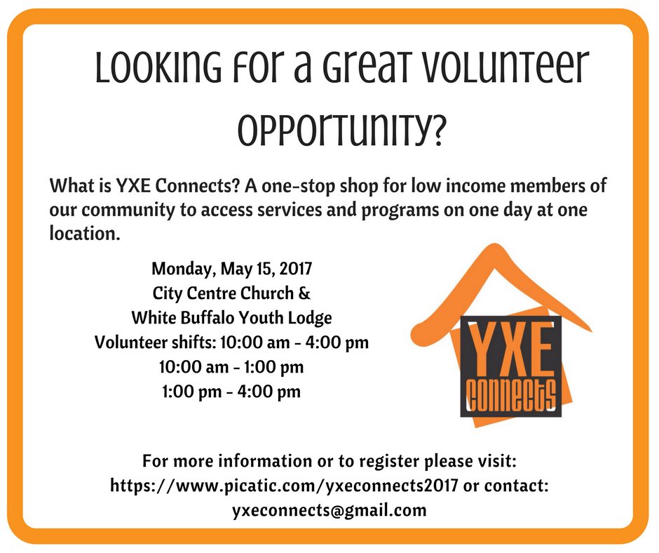 yxeconnects's tweet photo. Looking for a great volunteer opportunity? Volunteer with YXE Connects on May 15th! #yxeconnects information here https://t.co/RjFXWbobMs https://t.co/5D5Aui5A6A