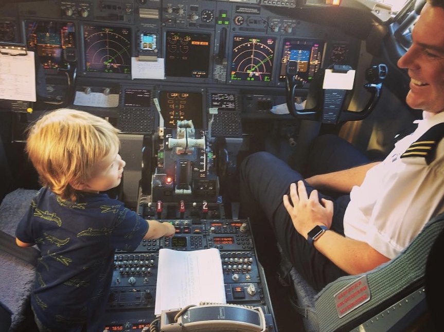 QantasUSA's tweet photo. Meet our newest recruit and latest #Qantas pilot in training! ✈️ We hope he had fun, @lisabaldocklock! https://t.co/jEcoc0wT0d