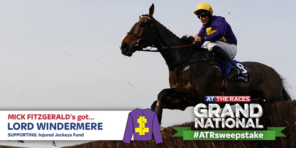 It's Lord Windermere for <a href="/mickfitzg/">mick fitzgerald</a>. A win in the #GrandNational means £1000 to <a href="/IJF_official/">Injured Jockeys Fund</a>. Good luck! #ATRsweepstake