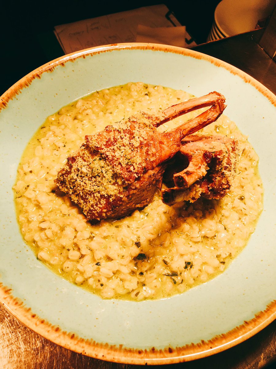 bodegawaterford's tweet photo. On the pass nearly ready to go out. OFlynn's Lamb wild garlic pearl barley, and @SkeaghanoreDuck green cabbage, poached Spiced pear, gratin https://t.co/eExPl8ZKd1