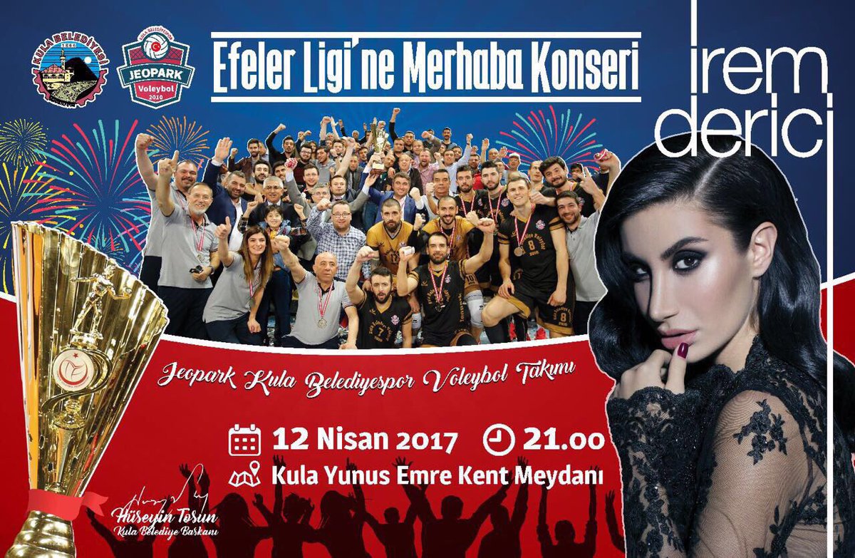 Manisa Kula Belediyespor Voleybol Takımı şampiyonluklarını İrem Derici Konseri ile  kutluyor 12 Nisan Saat 21.00 <a href="/iremderici/">İrem Derici</a>