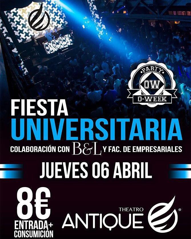 AlbertoMarin86's tweet photo. Gran fiesta universitaria en #ANTIQUE !!
■ ÚLTIMAS ENTRADAS!!
●Entrada+copa:8€ !!
Tlf:659197593 https://t.co/8A4LJnMzcU