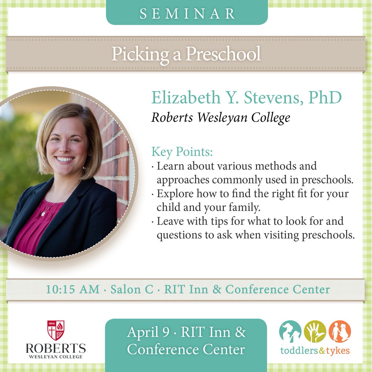 babiesandbumps_'s tweet photo. @RobertsWesleyan's Elizabeth Stevens, PhD, will explain how to pick a preschool at #TTROC17: diff. teaching methods, what to look for, etc. https://t.co/ljnL1g77IN