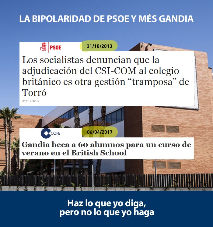 📌 La #bipolaridad de PSOE y Més Gandia: estuvieron en contra del #BritishSchool, pero ahora que gobiernan, anuncian becas 👇