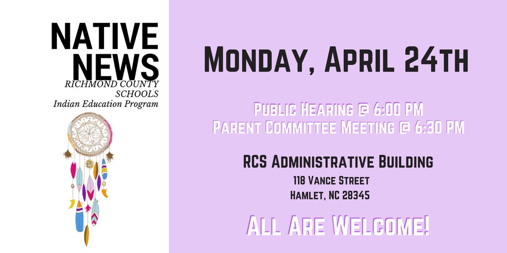 rcsraiders's tweet photo. Mark your calendars now for the Indian Ed Program's 4/24 Public Hearing &amp; Parent Committee Meeting. #SeeYouThere #RCSStudentsFirst https://t.co/tmm9KrCTGk