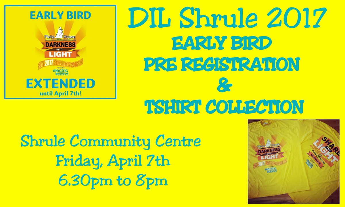 Don't forget ... Early Bird Pre Reg tomorrow evening Friday, 7th in Shrule Community Centre from 6.30pm to 8pm!!! 💛💛💛💛💛