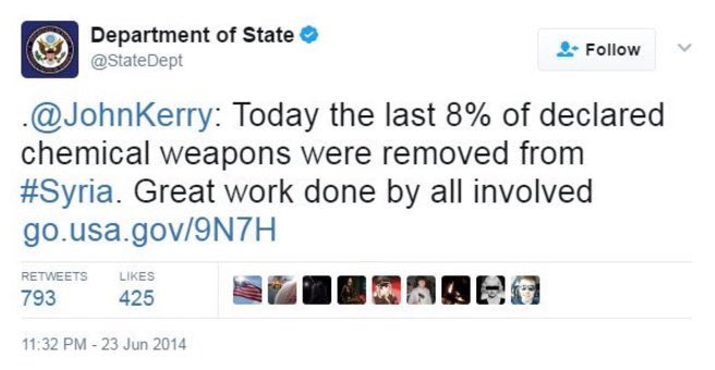 Obama State Department in 2014 lying tweet about Syria