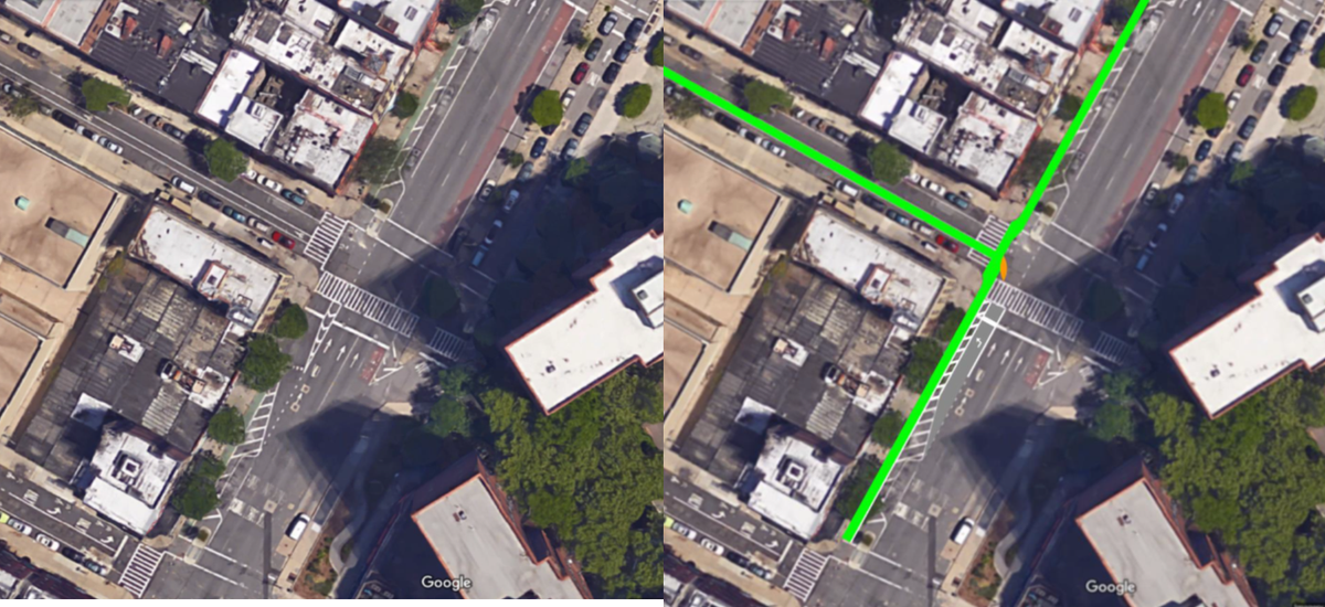 J_uptown's tweet image. Indeed, and not hard at all to put #protectedIntersection here. Basically just restriping +  concrete island. See photo.