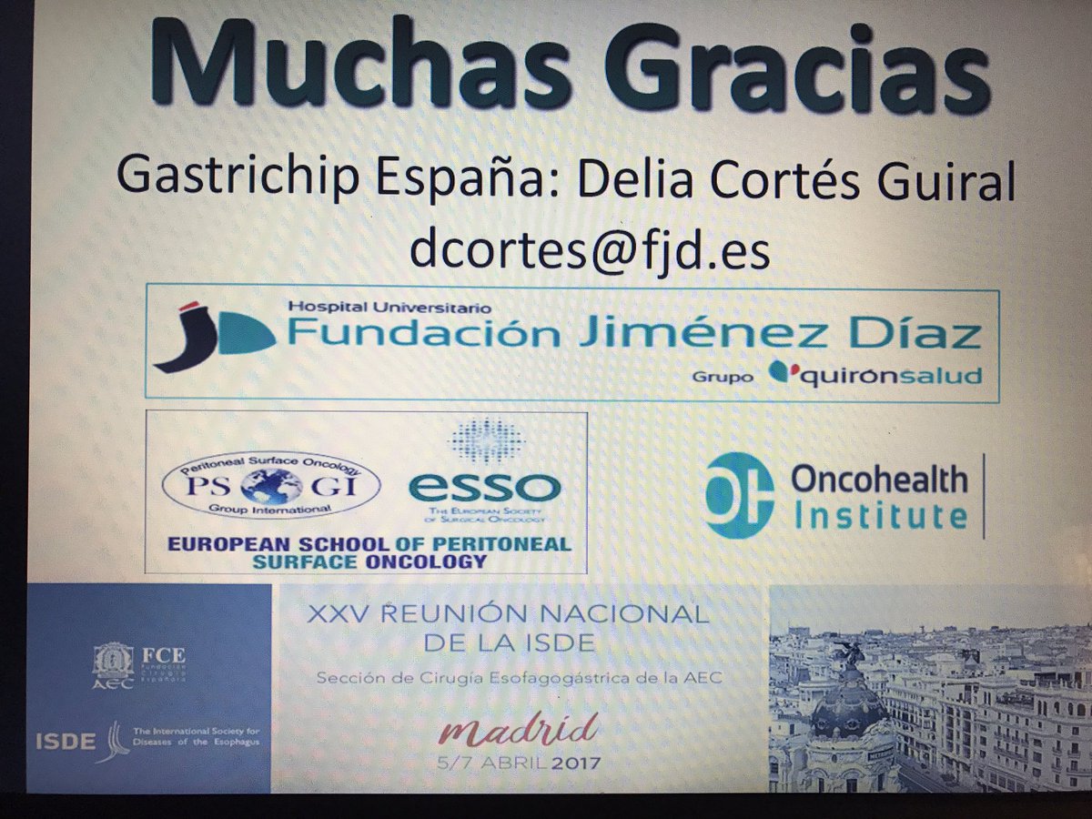 DeliaCortesGuir's tweet photo. Muchas gracias #ISDE2017 Tto y profilaxis carcinomatosis gástrica #gastrichip #HIPEC @GECOP @ESSOnews @aecirujanos https://t.co/3EGnH0EjYW