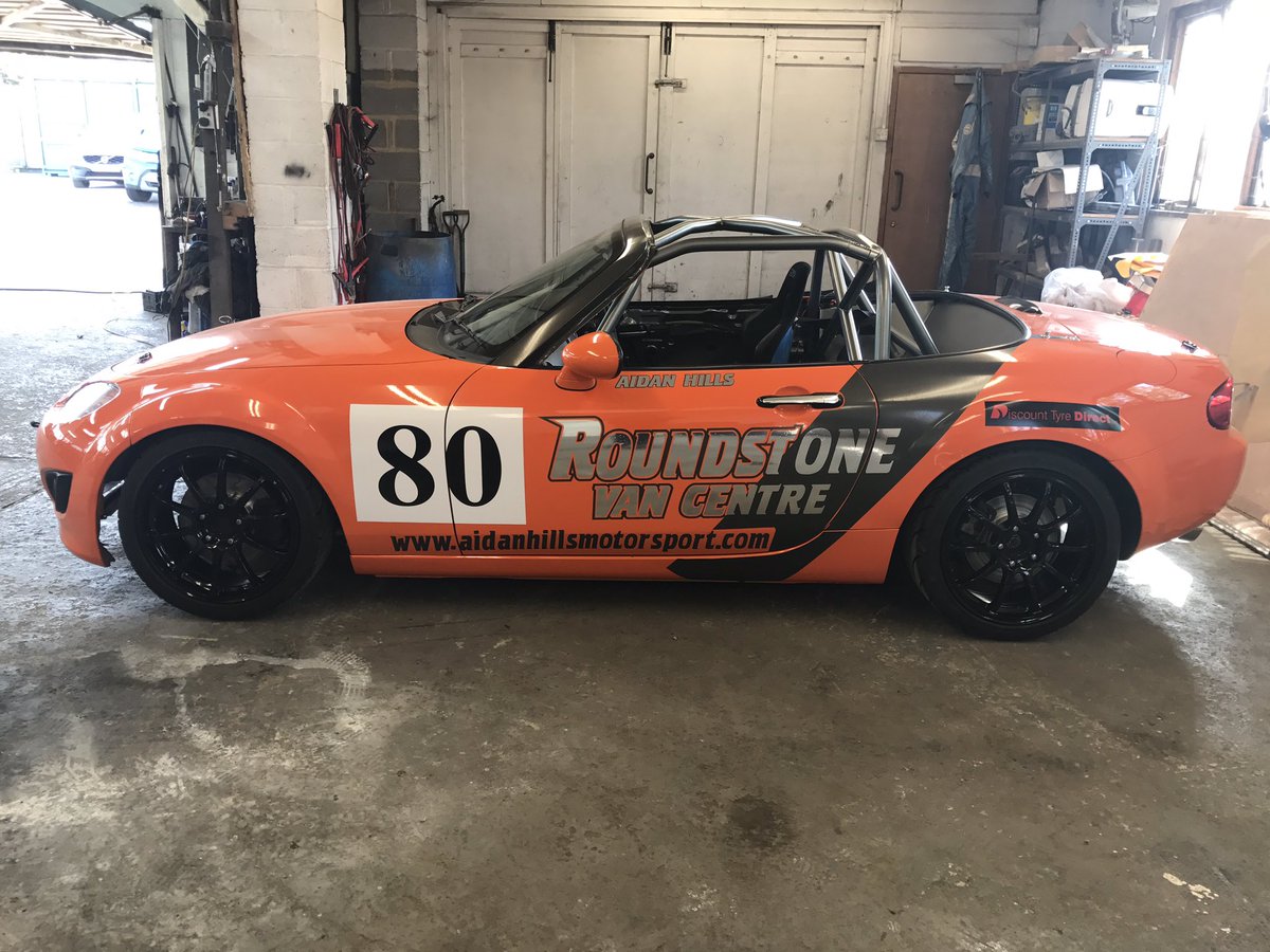 AidanHills8's tweet photo. Here she is, after 6 weeks of solid work in the evenings and weekends, my @MX5SuperCup car is ready for testing at Brands tomorrow! #AH80 https://t.co/Uaenqxvf9a