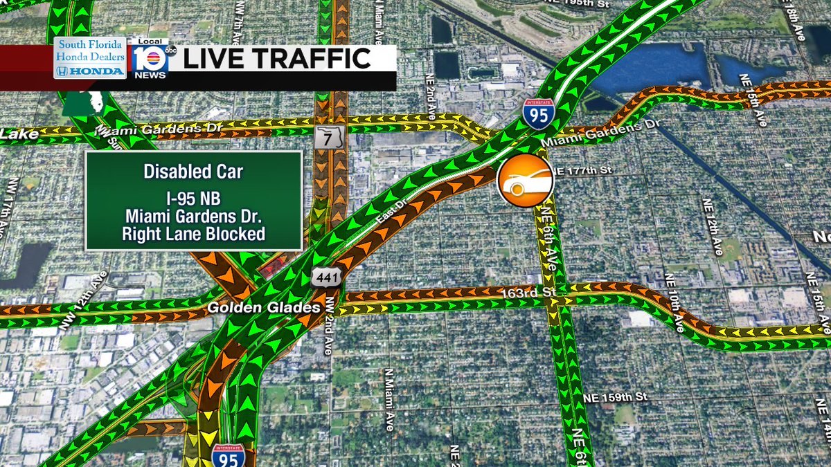 DISABLED CAR: I-95 NB & Miami Gardens Dr. A right lane is blocked. Expect delays. #TRAFFIC https://t.co/FdPLw5bNLf