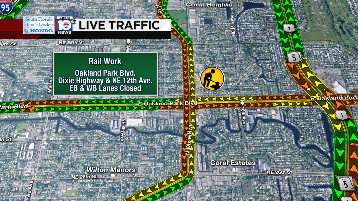 RAIL WORK: EB & WB Oakland Pk Blvd from Dixie Highway to NE 12th Ave is closed. Take Commercial/Sunrise Blvd. https://t.co/6m14tVJC2j