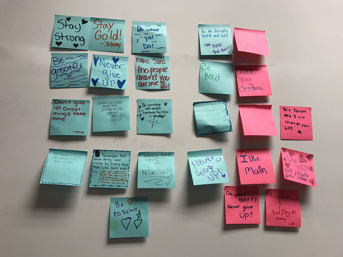 4MissHa's tweet image. Wall of positivity in math class created by students.