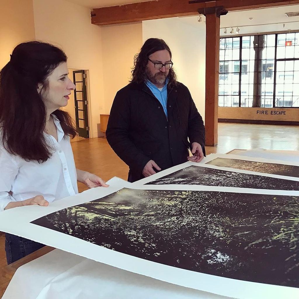 CrownPointPress's tweet photo. It's install day at the #press! 🔨Artist #JohnChiara and #CrownPointPress Director Valerie Wade selecting #workingp… https://t.co/b1P1n5uJta https://t.co/jL7O6D7B0k